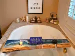 Live Edge Wood Bath Caddy: Beach Resin Bathtub Tray with Wine Slot - Image 3