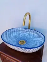 Handcrafted Blue Ceramic Sink-Moroccan sink-Elegant Bathroom Vessel-Ceramic sink-Artisan Bathroom Vessel-Handmade Ceramic Wash Basin-ScayFez - Image 3