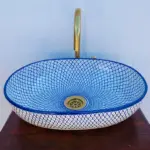Handcrafted Blue Ceramic Sink-Moroccan sink-Elegant Bathroom Vessel-Ceramic sink-Artisan Bathroom Vessel-Handmade Ceramic Wash Basin-ScayFez