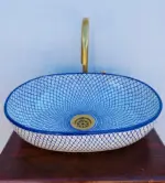 Handcrafted Blue Ceramic Sink-Moroccan sink-Elegant Bathroom Vessel-Ceramic sink-Artisan Bathroom Vessel-Handmade Ceramic Wash Basin-ScayFez