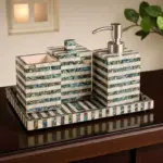 Bathroom Set with Abalone Shell and Mother of Pearl Inlay I Set of 4 Pieces Bathroom Accessories