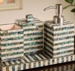 Bathroom Set with Abalone Shell and Mother of Pearl Inlay I Set of 4 Pieces Bathroom Accessories - Image 2