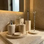 Handmade Travertine Bathroom Set | Diamond Accessory | 8 Piece
