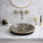 Handmade Mosaic Vessel Sink – Black & White Resin, Brass Trim